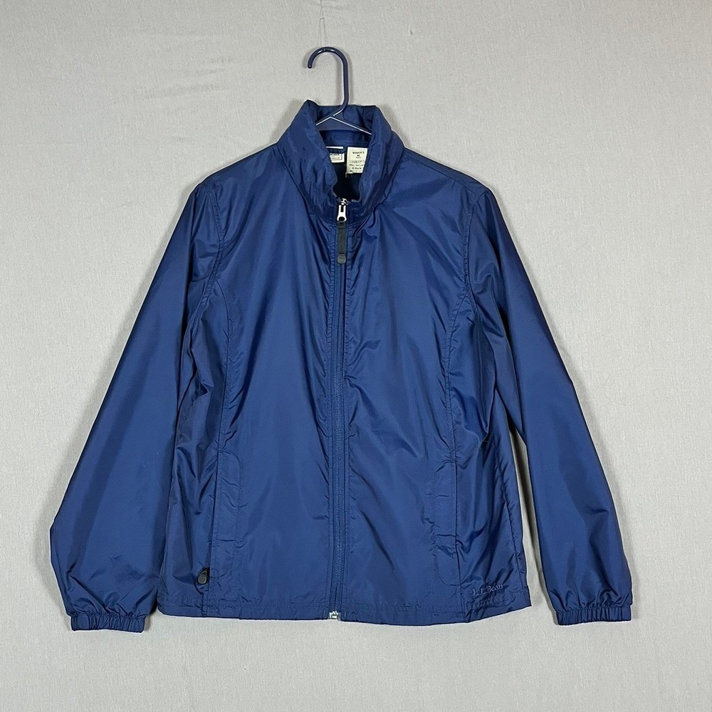 L.L. Bean Jacket Womens M 0BUX3 Navy Blue Ripstop Windbreaker Full Zip EUC